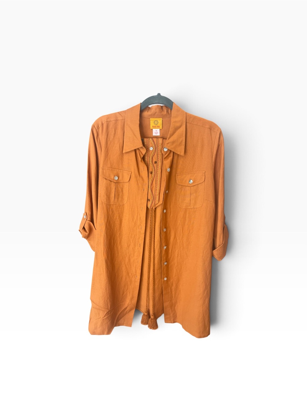 Ruby Rd. Orange Button-Front Tunic with Tassel Detail